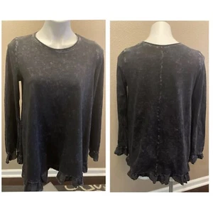 Tunic Long Bell Sleeve Shirt Chambray Altard State Top Sz M Black Ruffle Waist - Picture 1 of 12