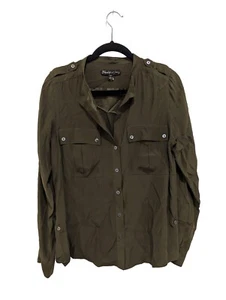 Elizabeth and James 100% Silk Army Green Button Down Top Medium - Picture 1 of 10