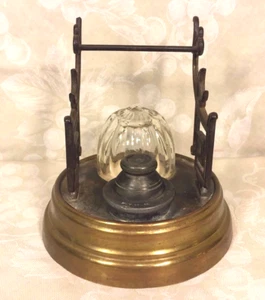 Antique Inkwell Patented 1866 w/ Porcelain Bowls & Brass Asian Motif Pen Holders - Picture 1 of 12