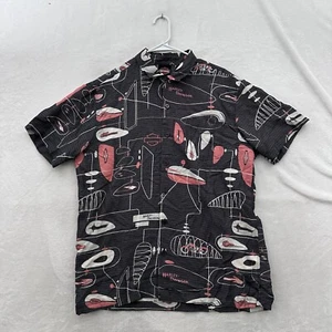 Harley Davidson Shirt Mens L Black Hawaiian Gas Tank Geometric Rayon Button Up - Picture 1 of 7