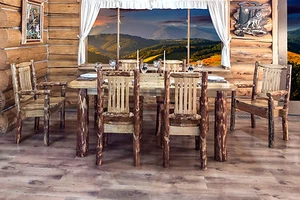 LOG Dining Room Set Kitchen Table with Six Chairs Amish Made Rustic Furniture - Picture 1 of 7