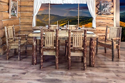 LOG Dining Room Set Kitchen Table with Six Chairs Amish Made Rustic Furniture - Image 1 of 4