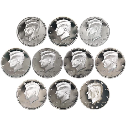 2000-2009 S Kennedy Half Dollar 90% Silver Gem Deep Cameo Proof Run 10 Coin Set Cover