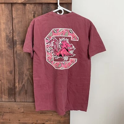 NEW Pressbox Tshirt Womens Medium Carolina Gamecocks Pink Paisley Pocket USC - Image 1 of 4