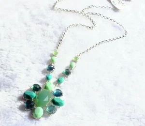 NWT 36" Anne Klein Green Gem Crystal Pendant Silver Chain Long Necklace - Picture 1 of 5
