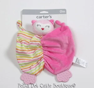 NWT Carter's Pink Cuddle Owl Teether Toy Rattle Security Blanket - Picture 1 of 3