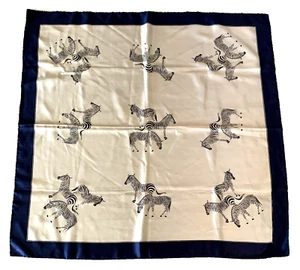 Vintage Zebra Print Black White Navy Blue 30" Square Silky Scarf - Picture 1 of 10