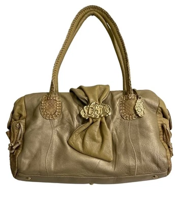 Chi by Carlos Falchi Lambskin Leather Shoulder Bag Yellow Tan Gold Floral-Lining - Image 1 of 4