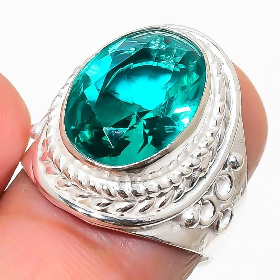 Paraiba Tourmaline Gemstone Handmade 925 Sterling Silver All Size Ring For Gift - Image 1 of 1