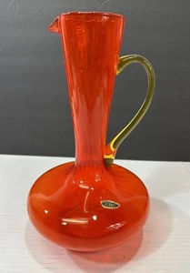 Jarra decantadora de cadmio naranja óptica Empoli de vidrio de Italia Lobeco años 60 MCM brilla - Imagen 1 de 13