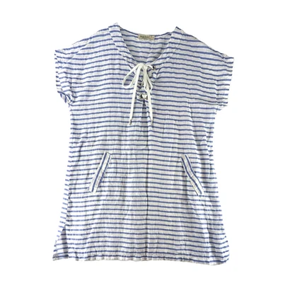 Alessia Pacini Linen Dress Coverup Womens Size L Pullover Italy Striped Nautical - Image 1 of 4