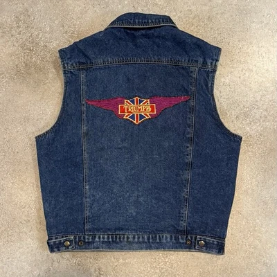 Vintage 80s Triumph Motorcycles Denim Vest Med Biker 1980s Grunge Distressed  - Image 1 of 4