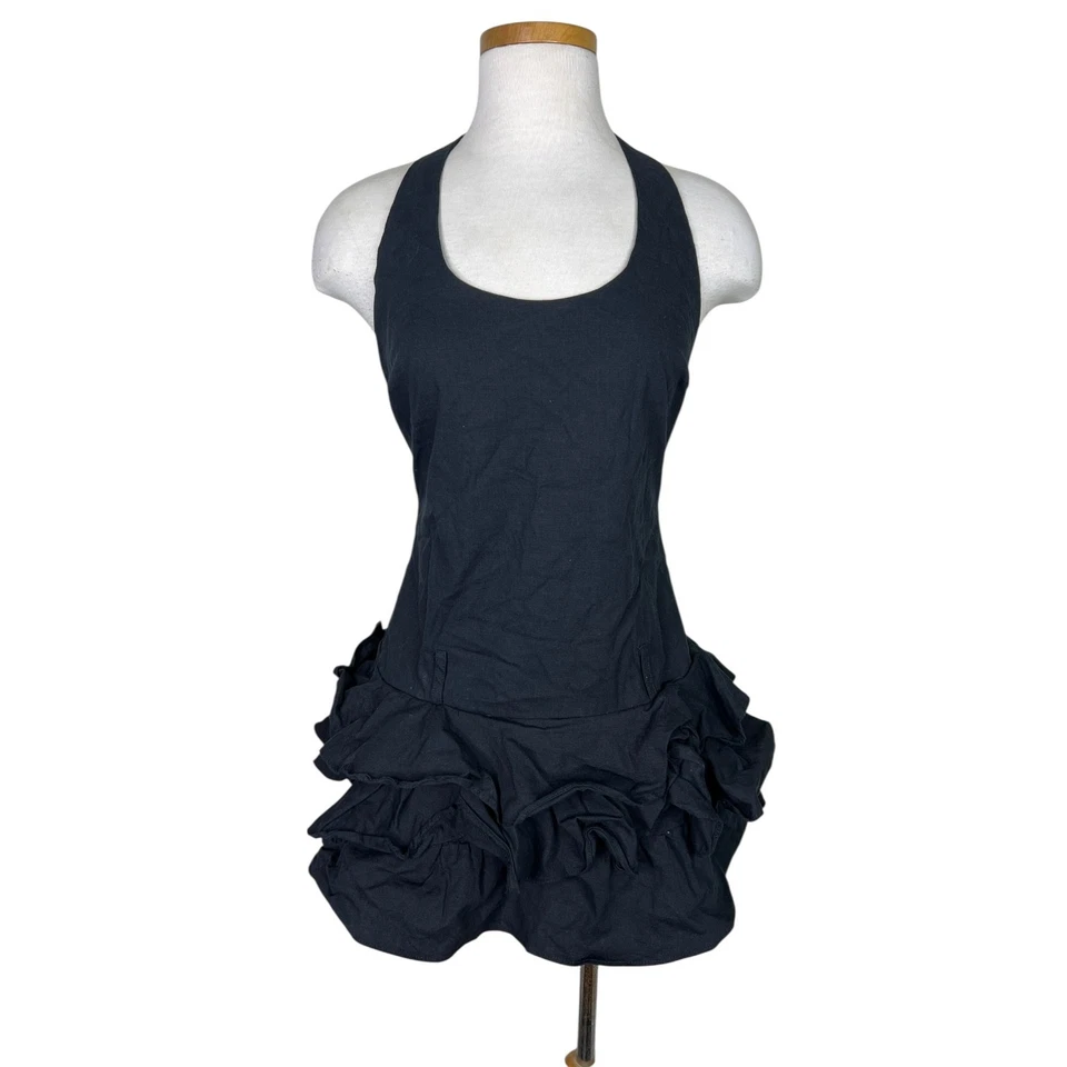 Mini Vestido Halter Semilla Mostaza Negro Mameluco Volantes en Niveles Y2K Escena Gótica Mediana Foto 1 de 4