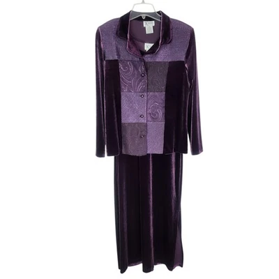 复古 K Studio 2 件套无袖连衣裙和夹克 8 码紫色天鹅绒拼布  — 第 1/4 张图片