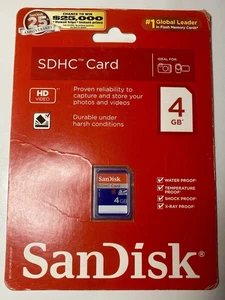 SanDisk SDHC Secure Digital High Capacity Card 4GB Class 4 Camera/Camcorder - Picture 1 of 2