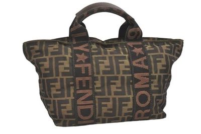 Authentic FENDI Zucca Vintage Hand Tote Bag Purse Nylon Leather Brown 2387N - Image 1 of 4