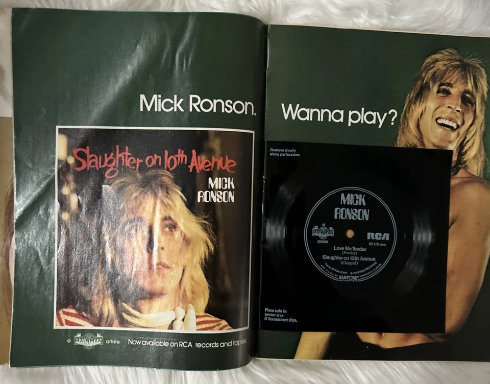Mick Ronson Teen Magazine 1974 Flexi RCA Love Me Tender Slaughter on 10th Ave - Image 1 of 3