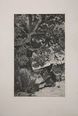 Max Klinger: Der gefallene Reiter. Blatt XI Intermezzi, Opus IV. Radierung 1881 - Bild 1 von 2
