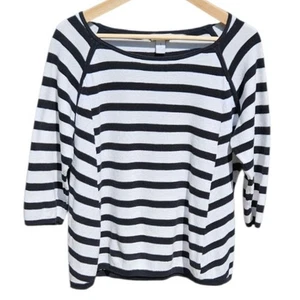 Chico's gestreifter Pullover mit Rundhalsausschnitt Baumwolle schwarz weiß Damengröße 1 (Medium) - Bild 1 von 6