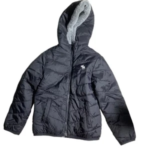 Abercrombie & Fitch Giacca nera per bambini 7/8 - foderata, con cappuccio, cappotto invernale - Foto 1 di 6