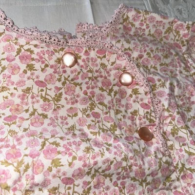 Vintage 1960s Pink Floral Dress 50s 60s Handmade Pearl Buttons Zip Back - Image 1 of 4