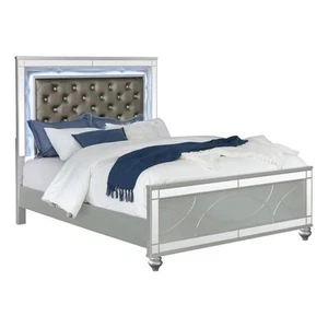 Coaster Gunnison Faux Leather Eastern King Panel Bed in Silver Metallic - Picture 1 of 2
