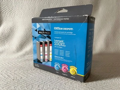 Cartuchos de tinta recarregados Office Depot Lexmark 100XL amarelo ciano magenta NOVO - Imagem 1 de 4