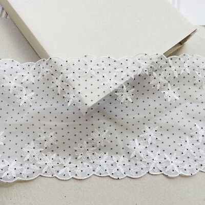 2 Yards Stretch Polka-dot Double-edged Lace Trim/Sewing/Crafts/Bows/4.75" Wide - Image 1 of 4