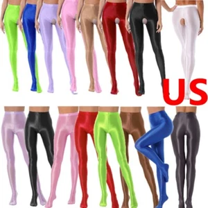 Women's Shiny Glossy High Waist Tights Opaque Pantyhose Yoga Sports Pants - Picture 1 of 145