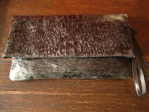 luxuriöse echt Leder Tasche Clutch Kroko Prägung schwarz Designer R. Leonardi - Picture 1 of 5