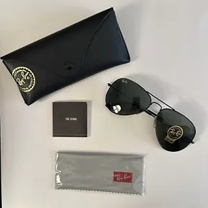 Ray-Ban Sunglasses Unisex Black Metal Aviator RB3025 58-14 3N New & Authentic - Picture 1 of 7