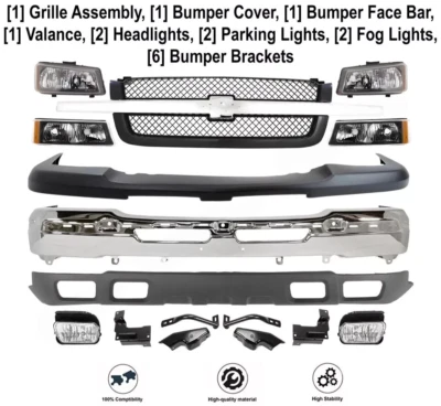 Kit de parachoques delantero cromado/faros para Chevrolet Silverado 1500 2003-2006 Foto 1 de 4