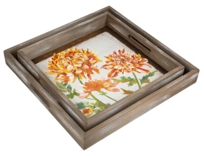 Ganz H9 Fall Flowers Nesting Wood Trays 2-piece set Yellow Orange ER67924 - Image 1 of 2