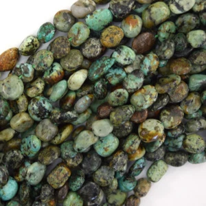 8mm - 10mm natural green african turquoise pebble nugget beads 15.5" strand - Picture 1 of 1