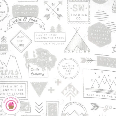 Moda SMOKE & RUST 5130 11 White Gray Mountains Camp LELLA BOUTIQUE Quilt Fabric - Image 1 of 4