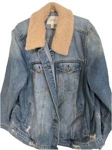 Jessica Simpson Trucker Jean Jacket Sherpa Collar Button Up Size 1XL - Picture 1 of 4