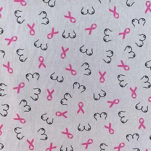 Boobies Breast Cancer Digital Cotton Rich Linen Fabric Sew Craft Bag Upholstery - Picture 1 of 5