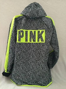VICTORIA'S SECRET PINK ANORAK ZIP HOODIE, BLACK COMPOSITION / NEON LEMON XS / SM - Picture 1 of 1