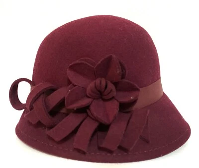 Шляпа-клош Adora красная шерстяная один размер OS цветок ретро - Изображение 1 из 4