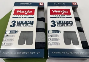 Para hombres WRANGLER 6 pares de calzoncillos boxer de algodón Supima medianos M negros con banda gris - Imagen 1 de 7
