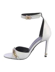 VERSACE White Medusa Insignia Chain-Link Leather Sandals Size 8 IT 38 Very Good - Picture 1 of 15