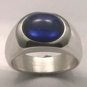 MJG STERLING SILVER MEN'S RING.12 X 10mm OVAL BLUE LAB SAPPHIRE CAB. SIZE 10 - Picture 1 of 6