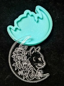 Glänzende Blumenhalbmond MOND KATZE Silikonform - 3 Größen - Harz Schmuck Handwerk - Bild 1 von 3