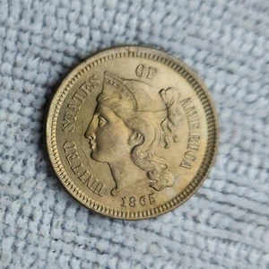 1865 3 CENT NICKEL Unc Nice Details - Picture 1 of 2