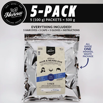 PACK OF 5 Pure Indigo Henna Hair & Beard Dye | 100% Natural | Henna Color Lab  - Image 1 of 4