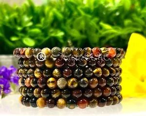 Wholesale Lot 6 Pcs Natural Mix Tiger Eye 6mm 7.5” Crystal Stretch Bracelet - Picture 1 of 3