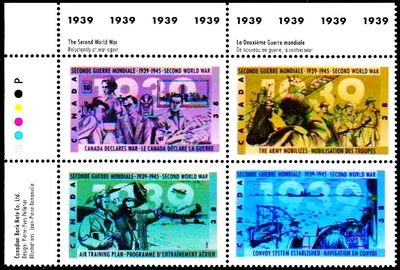 CANADA 1989 CANADIAN 1939 2nd WORLD WAR FACE $1.52 WWII STAMP CORNER BLOCK SET - Image 1 of 3