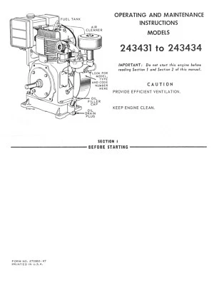 Briggs & Stratton Engine Model 243431 to 243434 Operator's Manual Maintenance - Image 1 of 4