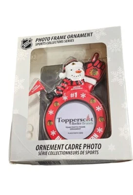 Chicago Blackhawks Collectible Snowman Photo Frame Christmas Ornament NHL NEW - Image 1 of 2