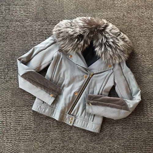 GUCCI Fox Fur Riders Blouson Jacket donna taglia 36 GG logo grigio da JP